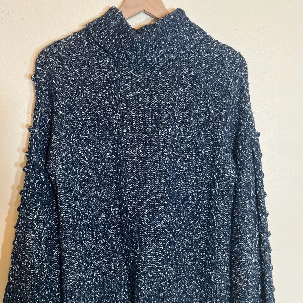 kate spade Sweater - Women's Medium Navy Blue White - Cable Knit Turtleneck